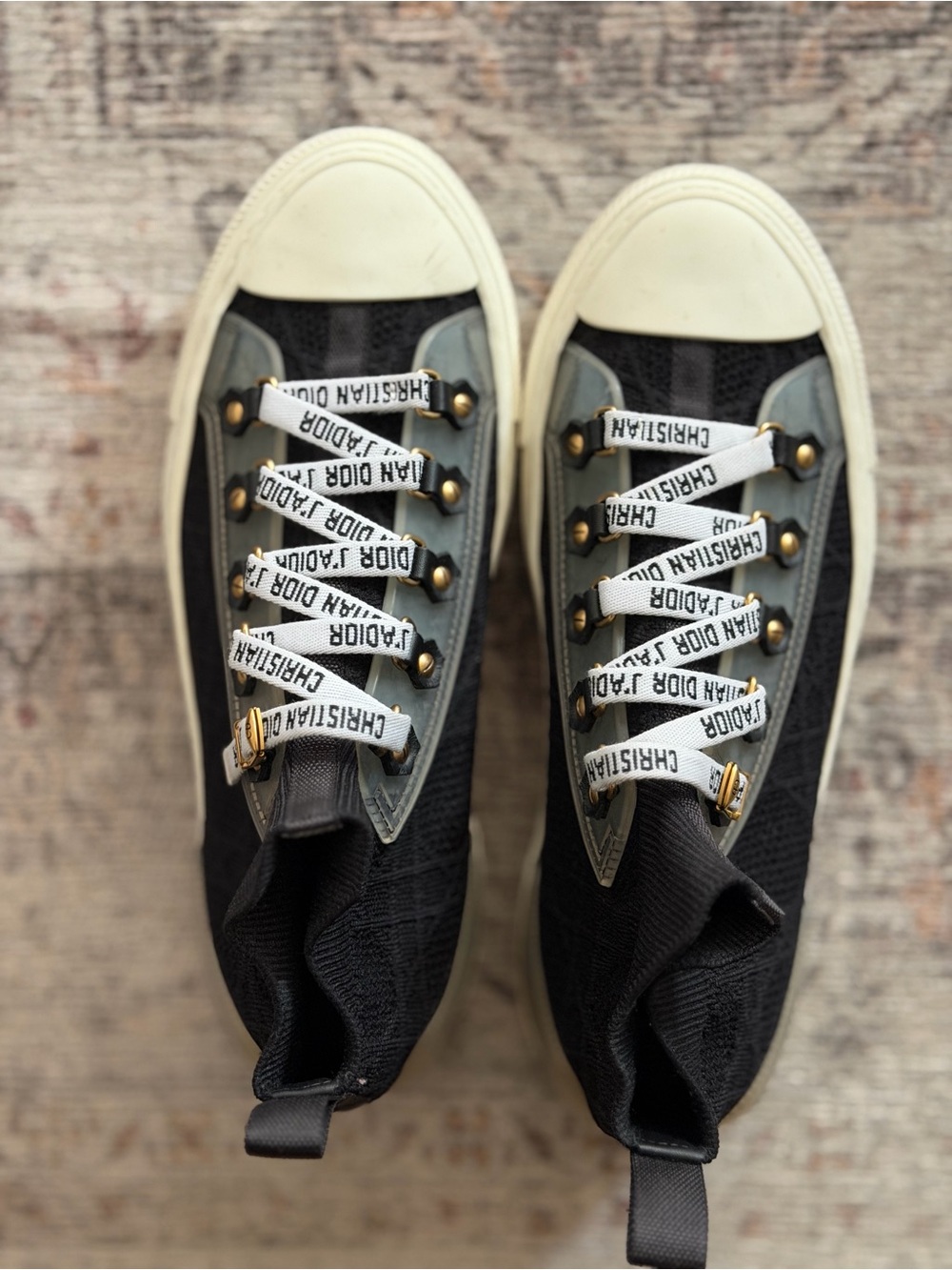 Dior Black and White Logo Knit High-Top Sneakers